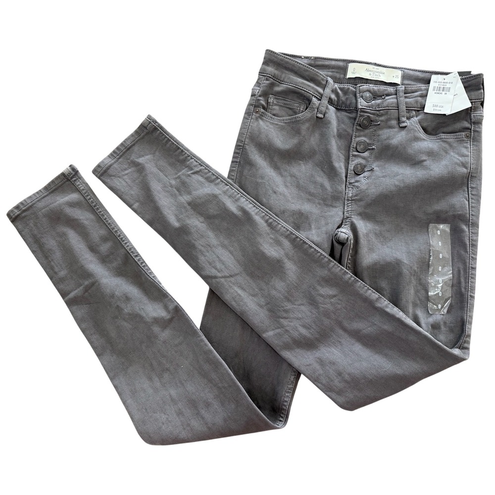 Abercrombie Fitch Gray‎ High Rise Button Fly Skinny Jeans Womens Size 0 25